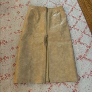 H&M Tan Faux Leather Midi Skirt
